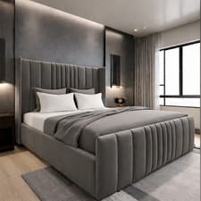 Image of King Size Lines BED UPHOLSTERED VELVET GAS LIFT STORAGE ALL SIZES MATTRESS