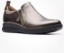 Image of CLARKS UN ADORN ZIP Ladies PEBBLE METALIC LEATHER SHOES Uk Size 3 D