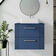 Image of Nuie Deco Wall Hung 2-Drawer Vanity Unit with Worktop 600mm Wide - Satin Blue