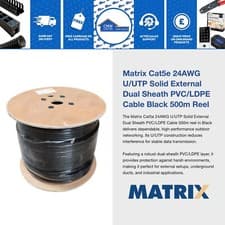 Image of Ethernet Network Cat5e 24AWG U/UTP Solid External Cable Dual Sheath Black 500m