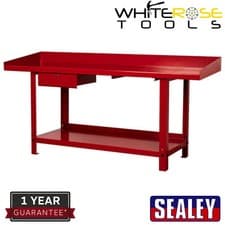 Image of Sealey Workbench Steel 2m with 1 Drawer Lockable Red Gloss Shelf Workstation
