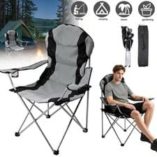 Image of Heavy Duty Steel Folding Chair Ergonomic 2 Armrests Fast Fold for Outdoor Travel