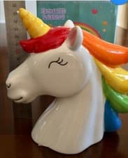 Image of Coin Money Bank Box, Porcelain Rainbow Unicorn, Gift, Piggy Bank, home decorate