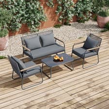 Image of Garden Corner Sofa Conversation Furniture Set 4 Seater Outdoor with Dining Table