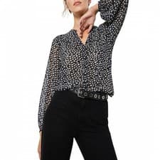 Image of Mint Velvet Size L Navy Lips Print Blouse with Long Sleeves, BNWOT
