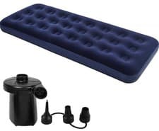Image of BESTWAY SINGLE INFLATABLE FLOCKED AIR BED CAMPING MATTRESS FREE ELECTRIC PUMP