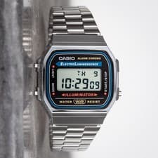 Image of Casio A168WA-1YES (36mm) Digital Illuminator Retro Vintage Stainless Steel Watch