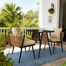 Image of Valena Patio Garden Bistro Set 3 Piece Rattan Outdoor Furniture Table & Chairs