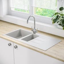 Image of 1.5 Bowl Inset White Composite Kitchen Sink with Reversible Drainer BeBa_26212B