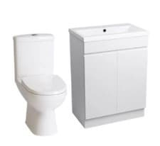 Image of Vanity Basin Sink Unit Close Coupled Toilet WC Pan Bathroom Cabinet White Gloss