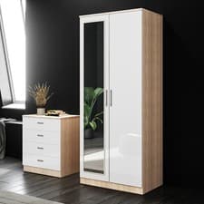 Image of High Gloss Bedroom Furniture Set Wardrobe Mirror Chest of Drawer Bedside Cabinet