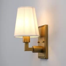 Image of JIMUBEAM 1-Light Wall Light Fixture in Antique Finish with White Fabric Shade