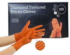 Image of Disposable Orange Extra Strong Thick Diamond Grip Nitrile Gloves Mechanic of 100