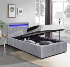 Image of Fabric Modern Gas Lift Ottoman Bed Frame With LED 3ft 4ft 4ft6 5ft