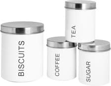 Image of Metal Kitchen Canister Set - White - 4Pc round Retro Food Storage Preservation C