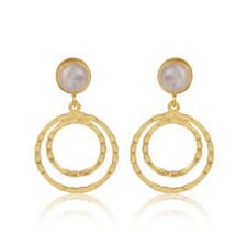 Image of Hammered Round Spiral Earring Gold Plated Moonstone Jewelry For Female Boss Gift