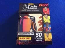 Image of New Panini Premier League 2022 Football Collection Pocket Tin 10 Packs Stickers