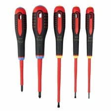 Image of Bahco BE-9882S ERGO 5 Piece VDE 1000V Insulated Screwdriver Set Pozi - Slotted