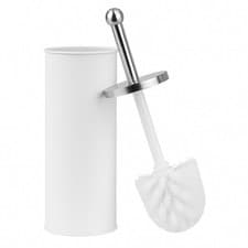 Image of Toilet Brush With Holder White Dense Bristles Stainless Steel Rust Resistant