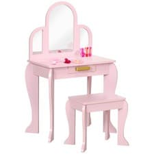 Image of Kids Dressing Table Set with Mirror Drawer Pink Vanity Desk for Girls