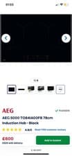 Image of AEG TO84IA00FB 78cm Series 5000 4 Zone Bevelled Induction Hob – BLACK