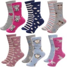 Image of A2Z Ladies 2 Pack Novelty Chenille Cosy Socks Soft Brushed Warm Winter Socks