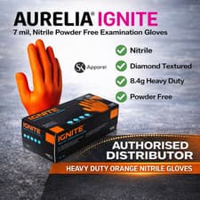 Image of IGNITE EX STRONG TEXTURED GRIP ORANGE NITRILE GLOVES MECHANIC TATTOOIST