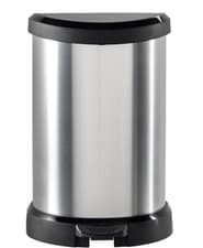 Image of Curver Metal Effect Pedal Touch Slim Deco Kitchen Work Waste Bin 20L - Silver