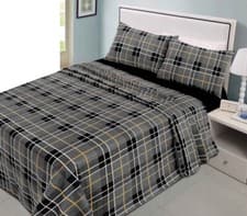 Image of 100% Brushed Cotton Check Thermal Flannelette Sheet Set Fitted Flat Pillowcase