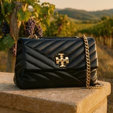 Image of NEW Tory Burch Kira Chevron Black SMALL Convertible Shoulder Bag/Crossbody Bag