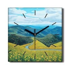 Image of Silent Wall Clock Canvas 30x30 Painting Flowers Mountains Trees Landscape