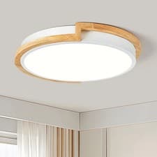 Image of Modern Wood LED Flush Mount Ceiling Light Fixture,White Round 30CM 4000K Kitchen