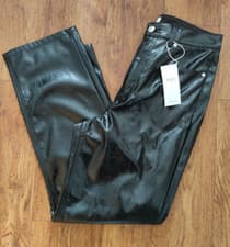 Image of M&S Leather Look Straight Leg Ankle Grazer Trousers UK 8/10/12/14/18
