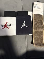 Image of NIKE JORDAN HEADBAND WRISTBANDS SET BASKETBALL SPORTS SWEATBANDS NBA WHITE BLACK