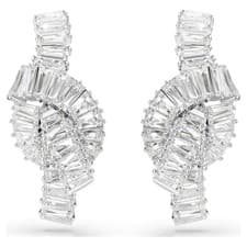 Image of Swarovski Matrix Earrings, Baguette Cut, Knot, White, Rhodium Plated 5727040