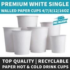 Image of Single Wall White Paper Hot Cups Disposable 7/8/12/16oz for Hot/Cold Drinks