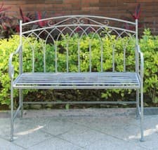 Image of Vintage 2 Seat Garden Bench - Grey Antique Finish, Wrought Iron, Easy Assembly