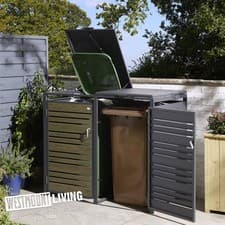 Image of Double Metal Wheelie Bin Store Anthracite with Oak Effect Steel Doors