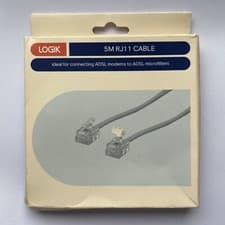 Image of Logik RJ11 Modem Router Lead 5m White ADSL LRJ115M23 (Cable Broadband Internet)