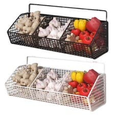 Image of Wall Mounted Kitchen Storage Basket Onion Ginger Garlic Shelf Condiments