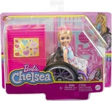 Image of Barbie Chelsea Doll & Wheelchair Playset Blonde Doll with Ramp & Stickers