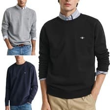 Image of Gant Shield Mens Crew Neck Sweatshirt Pullover French Terry Graphic Embroidered