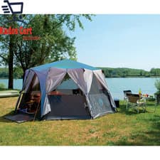 Image of Coleman Octagon Blue 8 Person Tent Camping Taped Seams PVC Windows Groundsheet