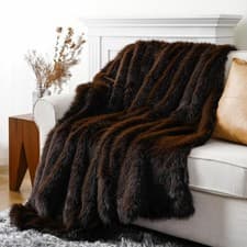 Image of Chocolate Brown Faux Fur Throw Blanket, Luxury Fluffy Fur Blanket for Bed, Comfy