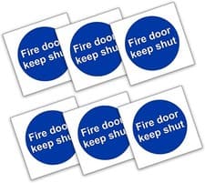 Image of 2 Fire Door Keep Shut Sticker Self Adhesive Rigid Safety Signs Square Plastic