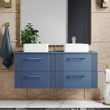 Image of Nuie Deco Wall Hung 4-Drawer Vanity Unit with Worktop 1200mm Wide - Satin Blue