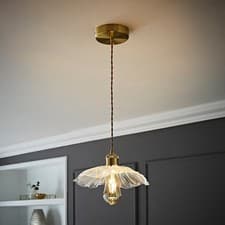 Image of Gold Hanging Ceiling Light Fitting Clear Glass Flower Pendant Light Shade