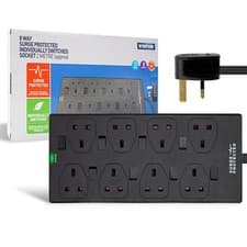 Image of 8 Gang Way 2M Meter Surge Protected Switched Extension Lead UK Mains Power Lead