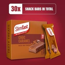 Image of SlimFast Snack Bar, Low Calorie Snack, Choc Caramel Flavour, 30 x 26 g