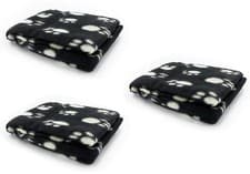 Image of Pack of 3 Black Soft Fleece Warm Pet Dog/Cat Bed Blankets 70x73cm